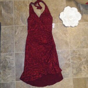 Red Prom Dress Formal Floral Rose Gathered Sparkly Mariposa Cocktail Party Sexy